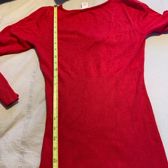 Candies Rich Red Twist Front Sweetheart Neck Fitted Sweater Top - Picture 7 of 8